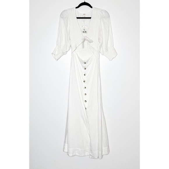 NWT Free People String of Hearts Cut Out Shirred Maxi Dress Women's White Size S - Picture 2 of 5